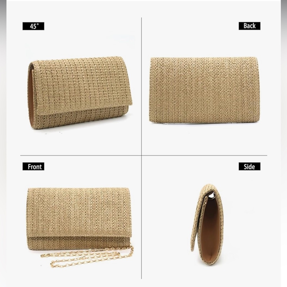 🆕 Straw Clutch Bags for Women Straw Beach Crossbody Purse Woven Envelope Wallet - Picture 6 of 7